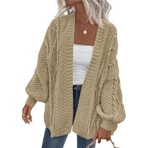 Women's Cable Knit Open Front Sweater Coats Khaki